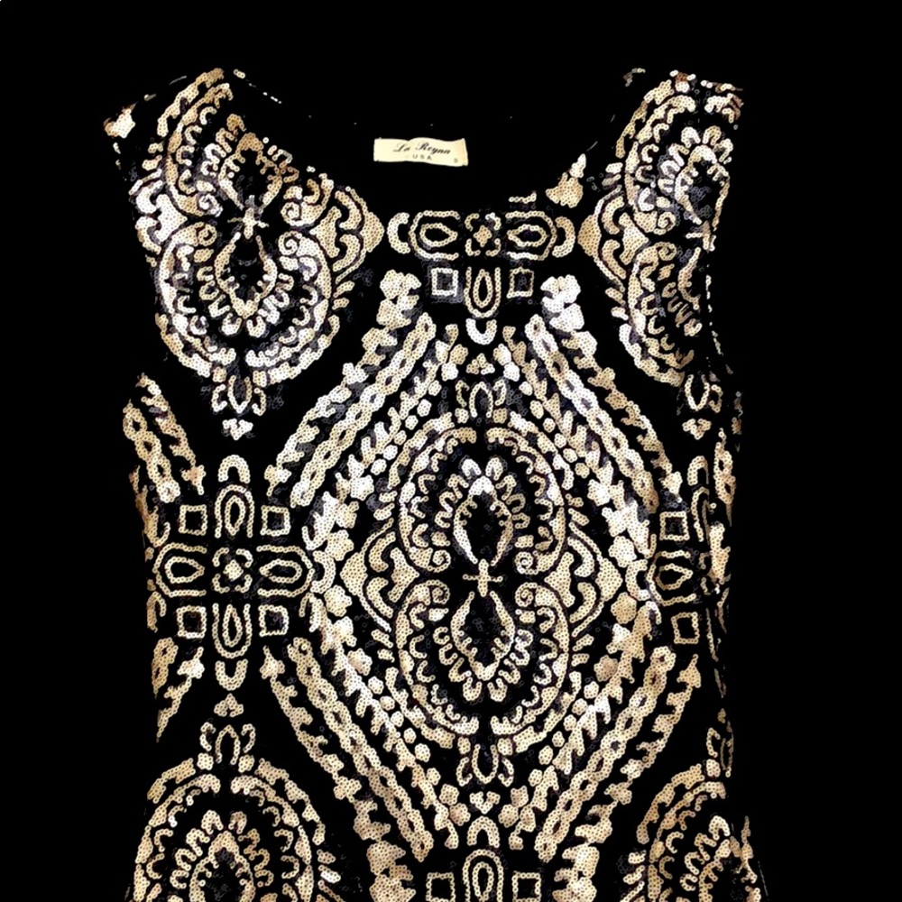 Black silver sequin knee length dress